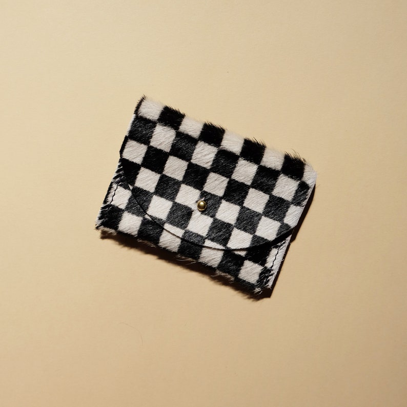 Checkered Cowhide Cardholder Bag Wallet Coin Purse Envelope Pouch image 1