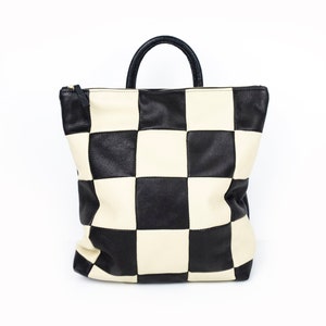 Checkered Leather Backpack Handmade image 1