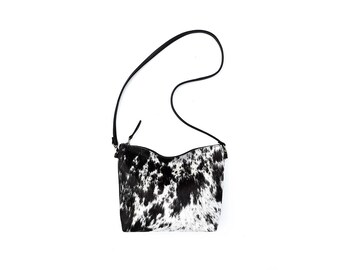 Cowhide Crossbody Purse | Bag | Mini Hobo | Salt and Pepper