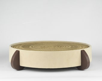 Cat Scratcher and Cat Bed -  modern cat scratching pad with a fabric shell and wood legs - Beige velvet