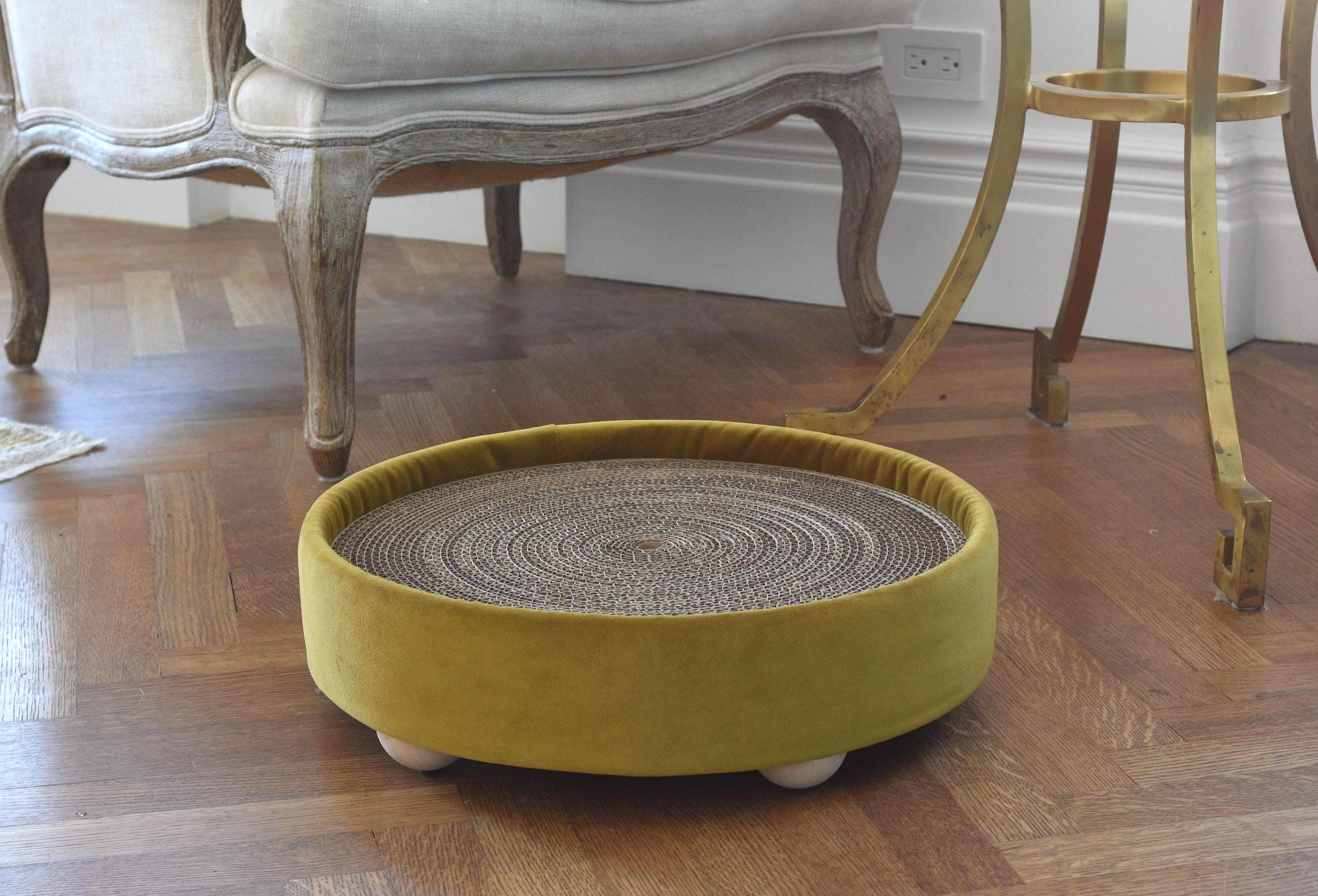 The Pop - Cat Scratcher and Bed - handcrafted in the USA with quality non-toxic materials - in vintage gold velvet