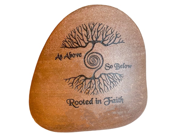 Engraved Tree Of Life Art | Rooted in Faith | Unique Christian Gift | Porch and Garden Decor | God Rocks®
