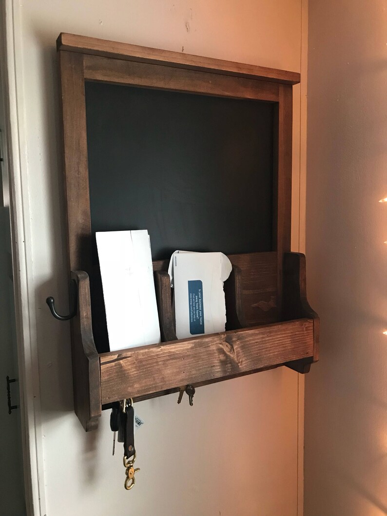 Key Holder Shelf Rustic Organizer Wood Storage Chalkboard Etsy