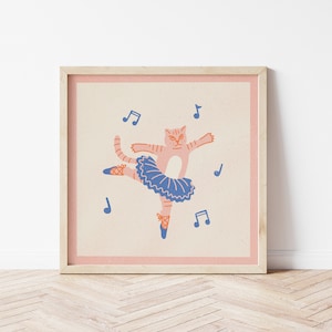 Ballet Cat Wall Art Print | kids room art | funny art print | retro decor | vintage artwork | cat wall art | music art print | ballet dancer