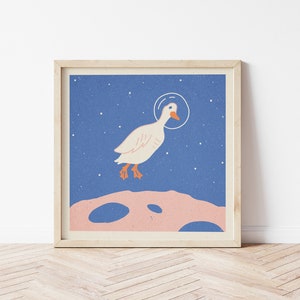 Space Goose Print Wall Art | kids room art | cute art print | retro decor | vintage artwork | outer space artwork | funny art | astronaut