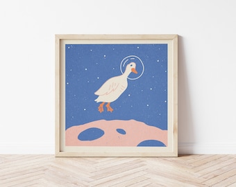 Space Goose Print Wall Art | kids room art | cute art print | retro decor | vintage artwork | outer space artwork | funny art | astronaut