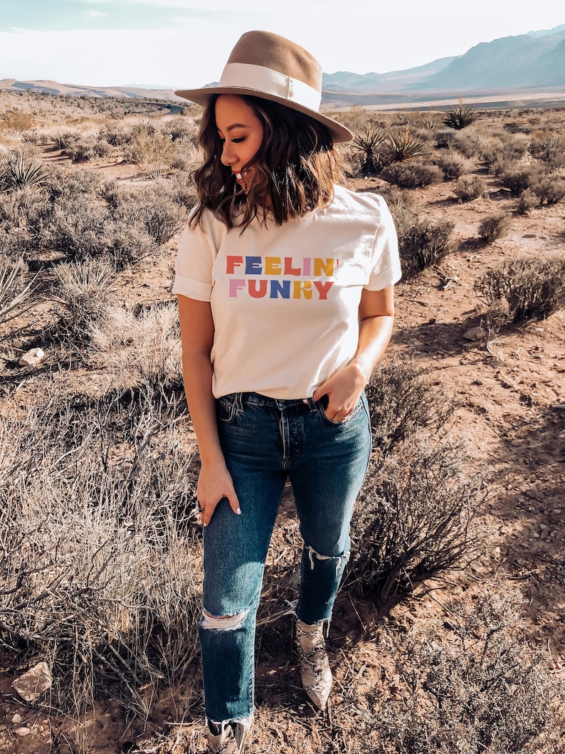 Feelin' Funky Tee retro graphic tee vintage typography bright colors apparel womens apparel image 1