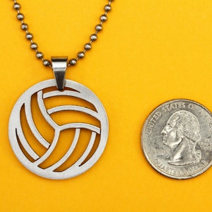 Volleyball Sports Pendant, Stainless Steel, Matte Finish Charm -  Handmade rubber cord  and Stainless Steel chain necklace included