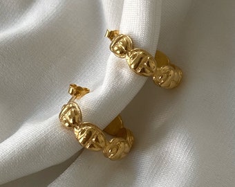 Scarab hoop earrings, gold Scarab jewelry, handmade silver hoops