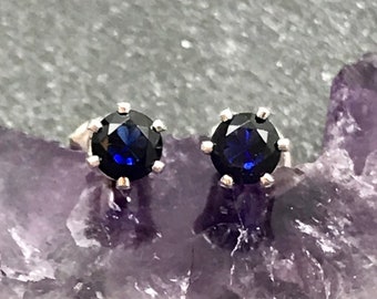 4mm Sapphire Earrings, Sterling Silver, Post Earrings, Stud Earrings, September Birthstone, September Earrings, Blue Birthstone, Blue Stone