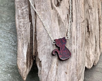 Petite Fire Opal Black Cat Necklace: Sterling Silver, 18" Lab Opal