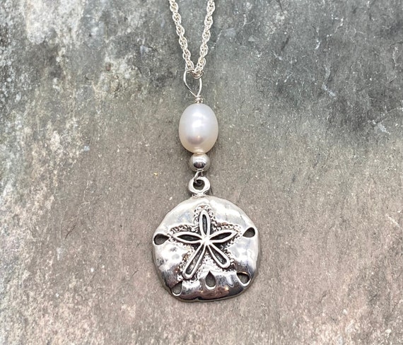 Freshwater Pearl Sand Dollar Necklace, Sterling Silver, Freshwater Pearl, Ocean  Necklace, Pearl Necklace, White Pearl - Etsy