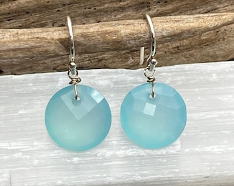 Aqua Chalcedony Sterling Silver Dangle Earrings