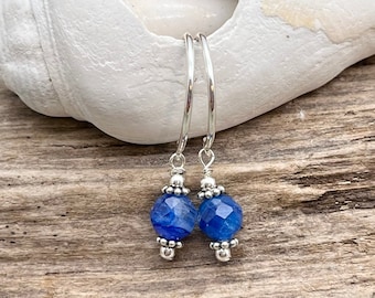 Kyanite Drop Earrings, Sterling Silver, Earrings, Blue Stone, Stone Earrings, Shimmery Stone, Medium length, Blue Earrings, Minimalist
