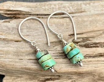 Natural Turquoise Earrings, Sterling Silver: Medium Length
