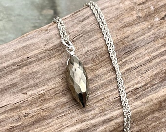 Iron Pyrite Necklace, Sterling Silver, Fool's Gold, Iron Pyrite, Pyrite, Silver, Chain, 16 inch, 18 inch, 20 inch, 24 inch, 30 inch, Long