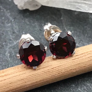 6mm Garnet Sterling Silver Stud Earrings: January Birthstone