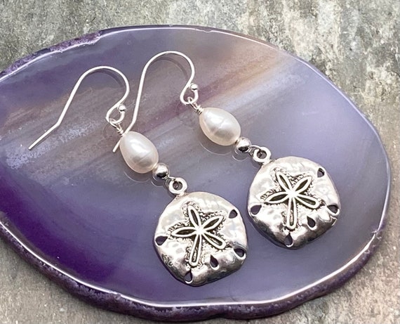 Sand Dollar Freshwater Pearl Earrings, Sterling Silver, Ocean Earrings,  Silver, Earrings, Pearl Earrings, Sparkly, Long Earrings, White - Etsy