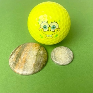 Rock Golf Ball Marker Set - XL Large 1 1/2&quot; Pocket Marker & 7/8&quot; Magnetic Clip Marker - Epidote in Quartz