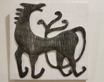 Laughing Horse/ Modern Horse Art/ Jumping Horse Wall Sculpture /Horse Design Tile/ Decorative Horse Relief/ Hand Painted Horse Picture