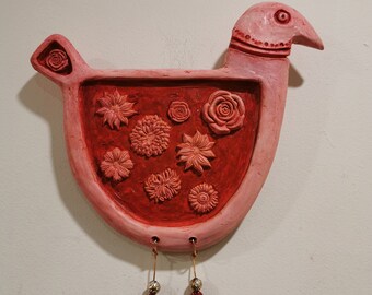 Flower Bird Wall Sculpture/ Bird Bas Relief Art Tile/ Birds With Legs/ Original Sculpted Wall Bird/Unique Bird Lover Gift/Hand Made Bird Art