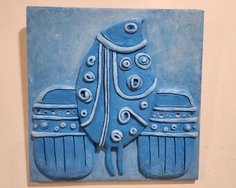 Bas Relief Bird Wall Sculpture/Bas Relief Art Tile/ Sculpted Bird Wall Decor/ Original Bird Wall Art/Hand Painted Fat Bird Art/Bird Gift