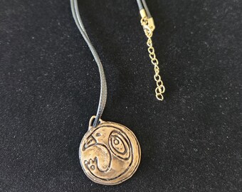 Bronze Round Bird Necklace/ Round Pendant Jewelry/ Metal Jewelry/ Original Art Jewelry/Lost Wax Cast/Unique Gift/Hand Made/ Jewelry Design