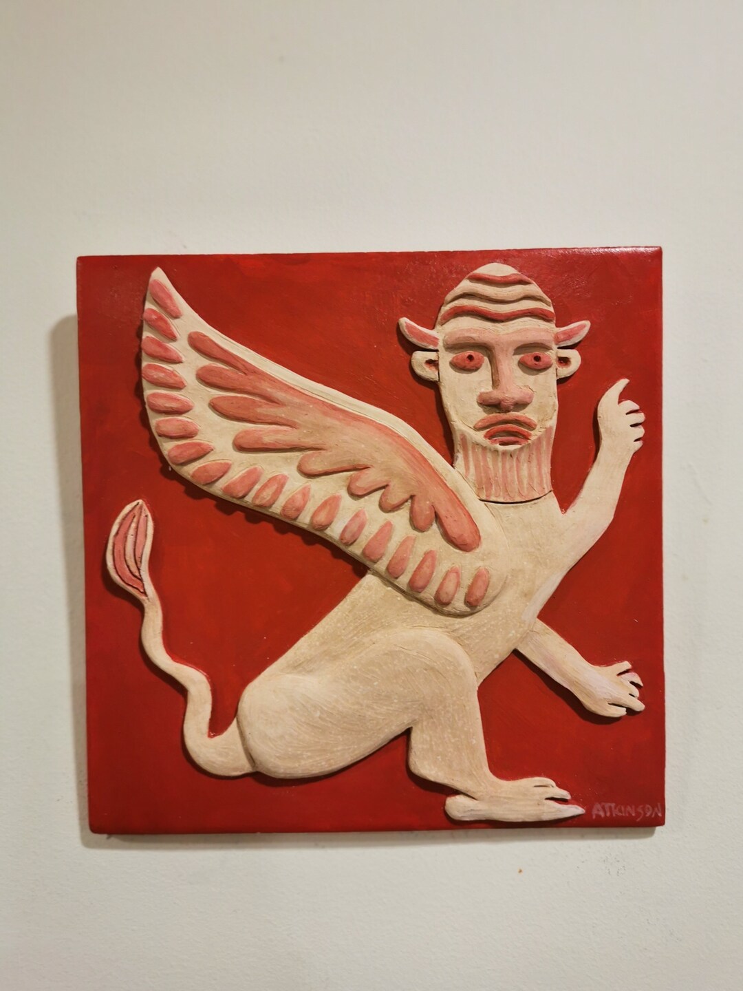 Winged Man /sculpted Egyptian Tile/ Sphinx Decorative Tile/mythical ...