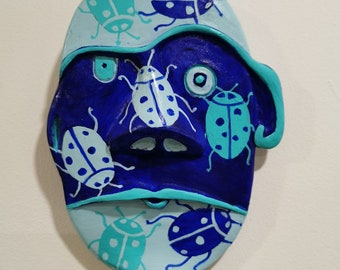 Face Art/Insect Art/ Modern Mask Tile/Wall Sculpture Art/ Beetles Tile/ Wall Decor/ Bug Face Art/Relief Art/Bug Art/ One of a Kind Art/ Tile