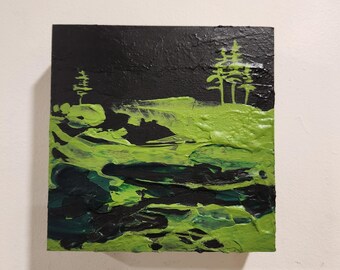Small Landscape Painting/ Original Art/ One Tree Painting/ Landscape/ Small Painting/ One Tree / Textured Painting On Wood/ OOAK/Small Gift