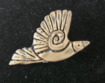 Sculpted Bronze Flying Bird Brooch/  Lost Wax Cast/ Unique Bronze Jewelry/ Bird Metal Jewelry/Unique OOAK Jewelry/Canadian Jewelry/ Art
