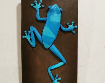 Tree Frog Wall Art Tile:/Small Amazon Tree Frog Wall Sculpture/ Hand Painted Wall Tile/ Original Wall Decor/ Frog Lover Gift/ Sculpted Frog