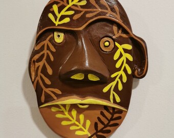 Sculpted Vine Face Wall Tile/ Nature Art Wall Sculpture/Unique Face Mask Home Decor/ Original Painted Face Art/Hand Made Wall Plaque Art