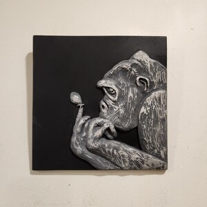 Gorilla and The Butterfly/Gorilla Wall Art/Gorilla Sculpture Relief / Primate Art/ African Animal Tile/ Home Decor/ Gorilla Lover Art/Decor