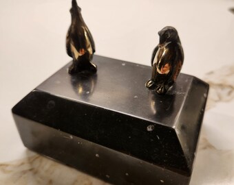 Bronze Penguins/Small Penguins On Marble/Bronze Sculpture/Unique Penguins/ Penguin Sculpture/OOAK Birds/Bronze Gift/Bird Lover Art/Small Art