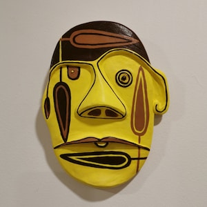 Face Art/Sculpted Face/ Hand Painted Mask/Nature Face Relief / Wall Sculpture /Decorative Face Tile/One Of A Kind Gift/ Wall Decor/ Wall Art