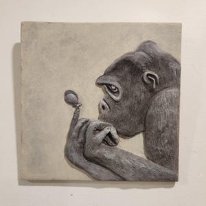 Gorilla and The Butterfly/Gorilla Wall Art/Gorilla Sculpture Relief / Primate Art/ African Animal Tile/ Home Decor/ Gorilla Lover Art/Decor