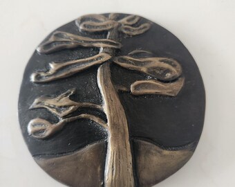 The Majestic Pine Medal, Bronze medal, Bronze Tree, Canadian Pine, Bronze Plaque, Small Bronze Gift, Hand Held Bronze, Medal, Canadian Art