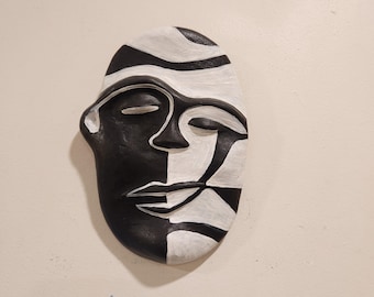 Black and White Face Art/ Modern Wall Sculpture/Face Art/ Wall Face Decor/ Minimal Wall Art/Contemporary Face/Modern Face /Handmade Art/Mask