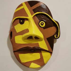 Face Art/Sculpted Face/ Hand Painted Mask/Nature Face Relief / Wall Sculpture /Decorative Face Tile/One Of A Kind Gift/ Wall Decor/ Wall Art