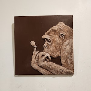 Gorilla and The Butterfly/Gorilla Wall Art/Gorilla Sculpture Relief / Primate Art/ African Animal Tile/ Home Decor/ Gorilla Lover Art/Decor