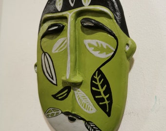 Face Bas Relief Wall Tile/ Modern Leaf Art Wall Sculpture/ Hand Made Leaf Face Mask/ Sculpted Face Wall Mask/Original Art/ Canadian Art
