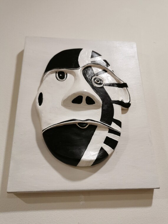 Buy Black and White Face /painted Face Art/painted Face on Wood ..., حجم الصورة 570x760