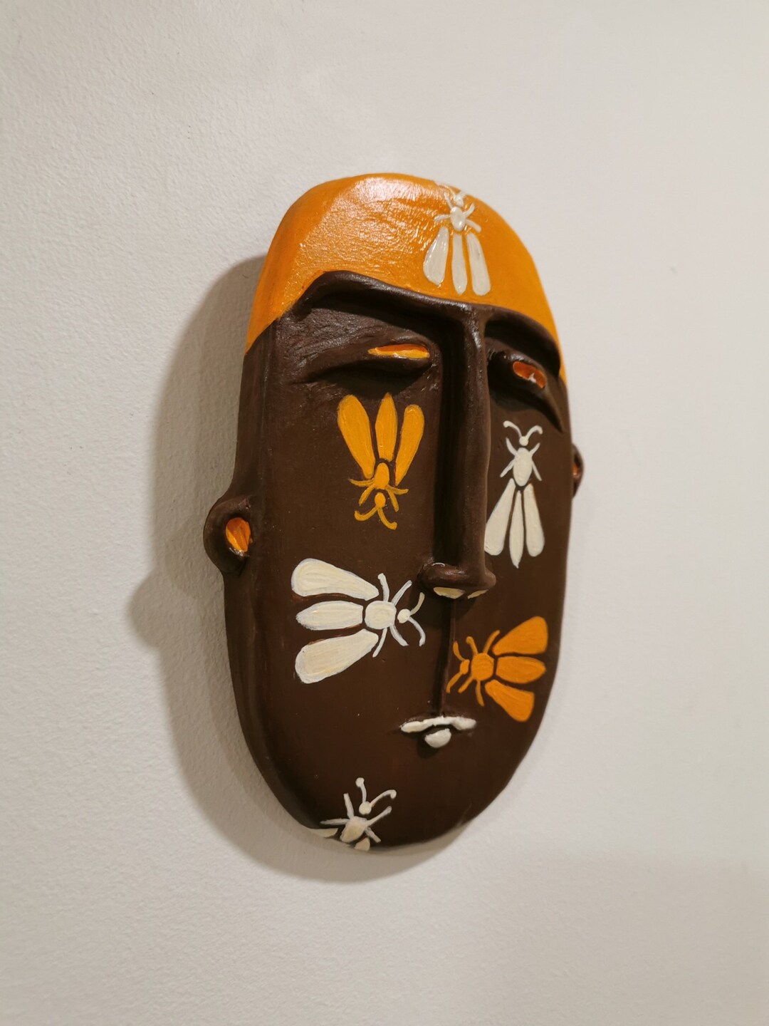 Bas Relief Moth Wall Tile/ Painted Insect Wall Art/ Unique OOAK Moth ...