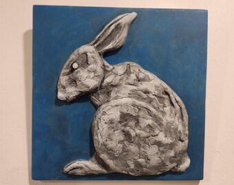 Handmade Rabbit Wall Tile/Original Bas Relief Sculpture/ Unique Rabbit Tile/ Wall Sculpture/Wall Decor/ Rabbit Lover/ Sitting Rabbit