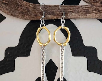 Two-tone Silver and gold fork tine earrings made from up-cycled vintage silver plate silverware. Free shipping within Canada.