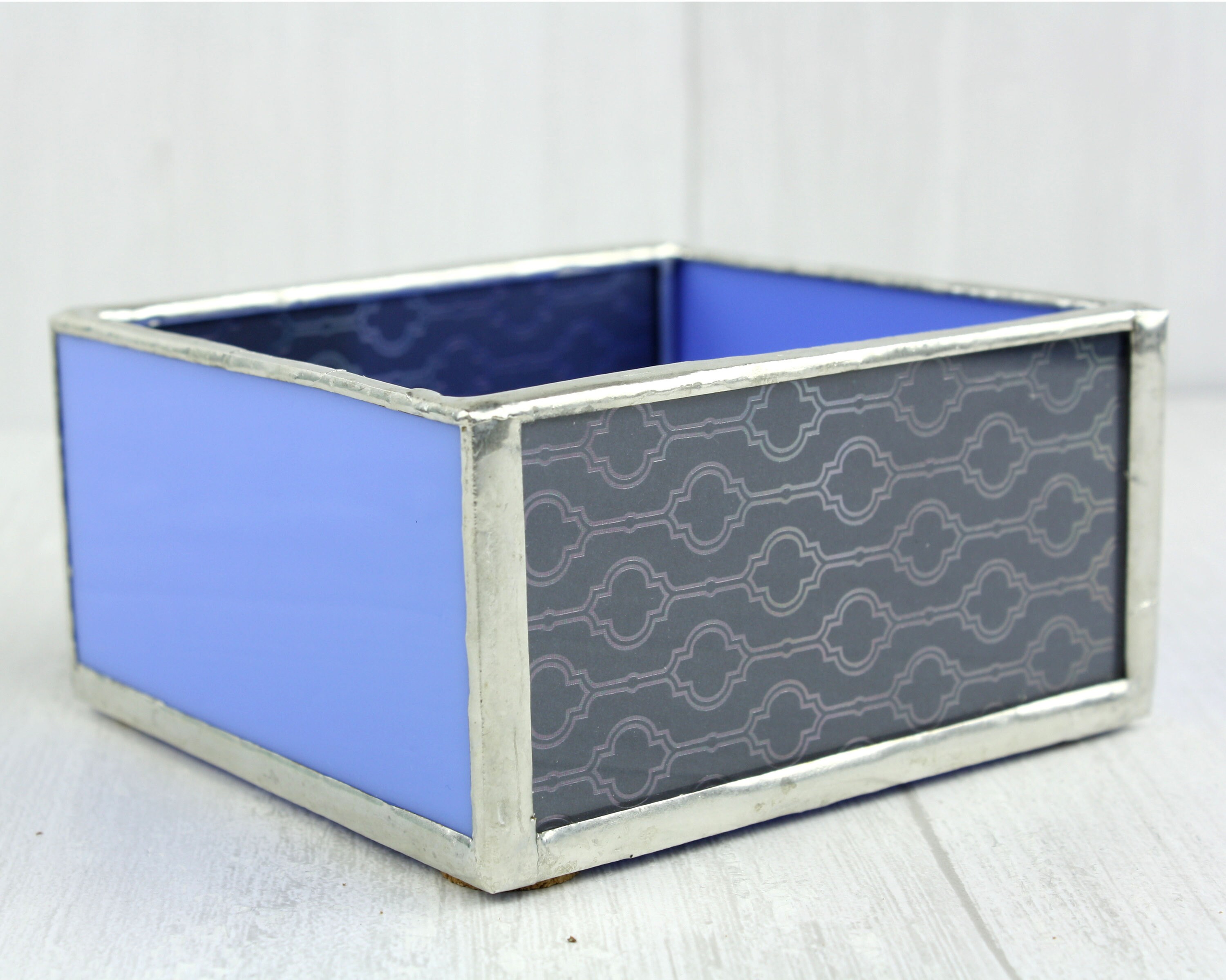 Blue Glass Storage Box Functional Stain Glass Desk Organizer Etsy