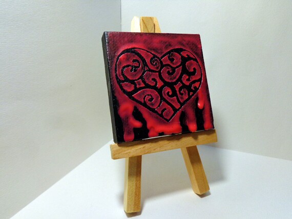 Swirly Heart Encaustic Crayon Art Mini Easel Art Melted Etsy