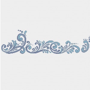 May include: A decorative border featuring a blue and grey floral design. The design incorporates intricate swirls and leaves.