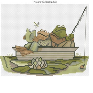 Pesca de rana y sapo, un diseño de punto de cruz